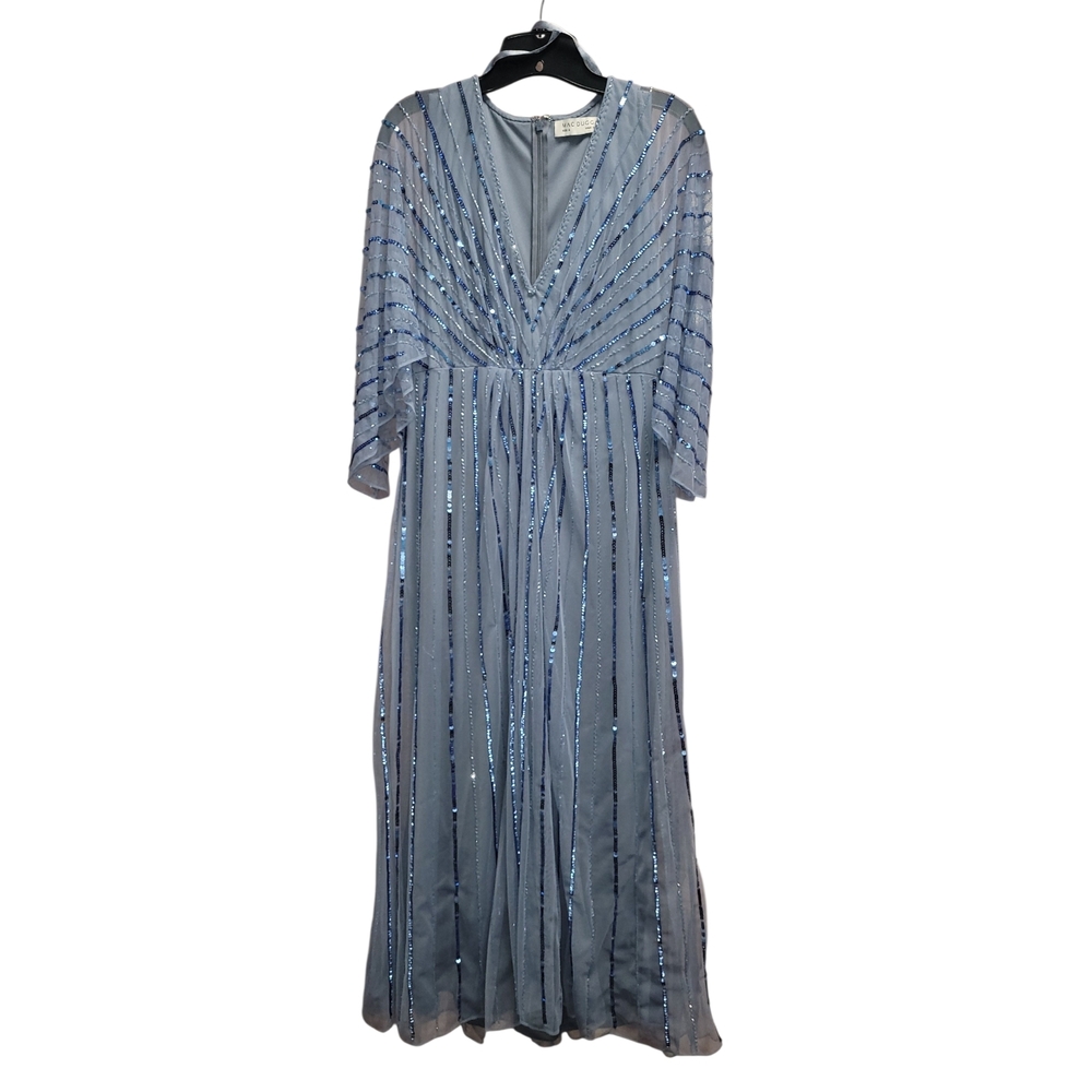 Mac Duggal Sparkling Blue Long Sleeve Dress